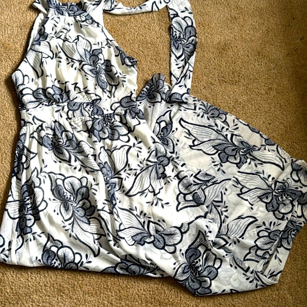 White &Blue floral long dress